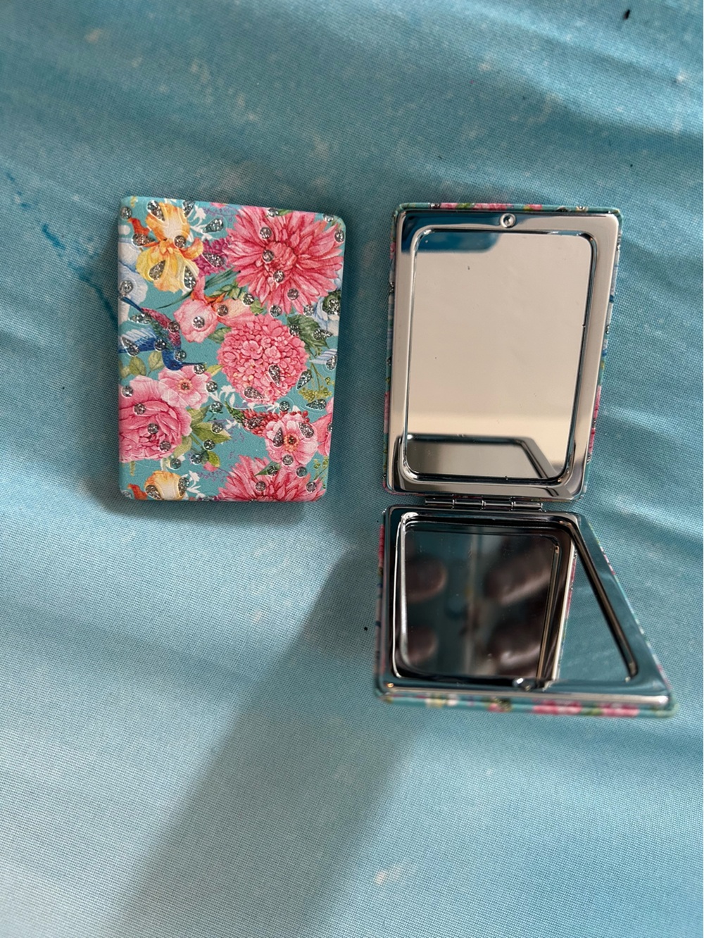 Floral Compact Mirror - Pink & Teal.  21